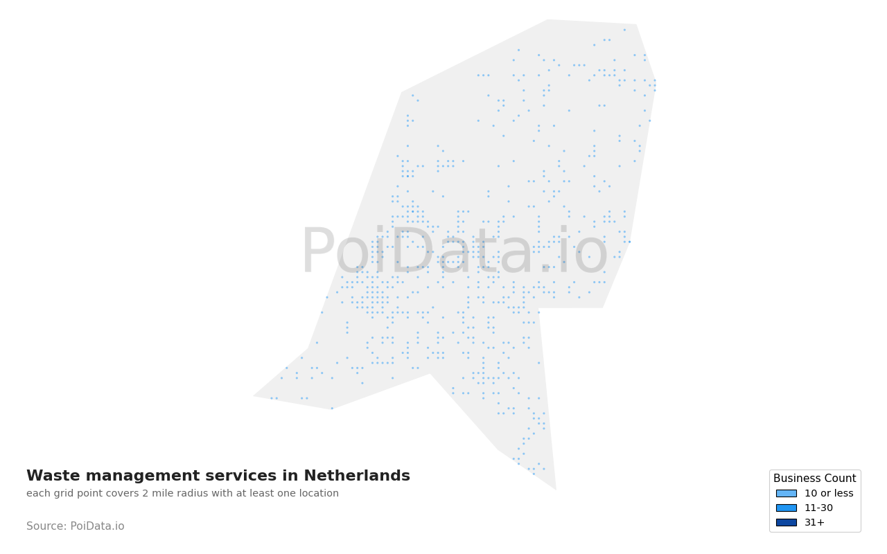 Waste management service density map for Netherlands