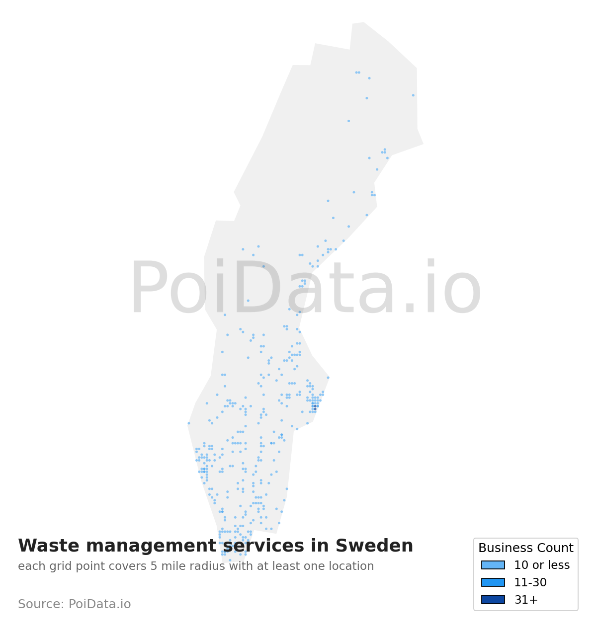 Waste management service density map for Sweden