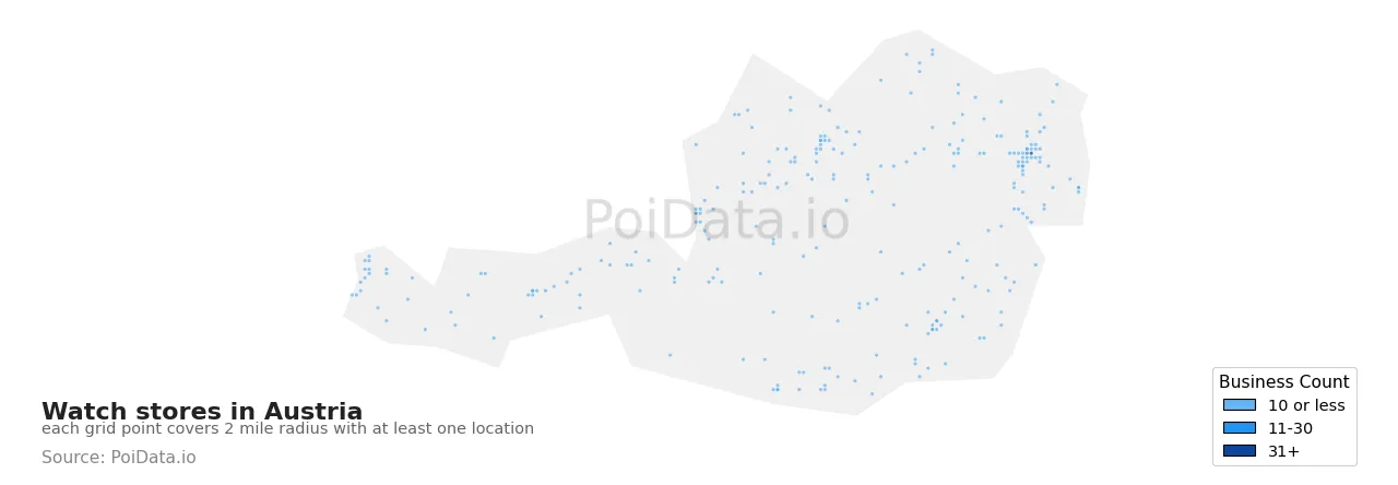 Watch store density map for Austria