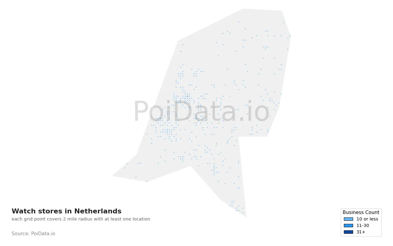 Watch store density map for Netherlands