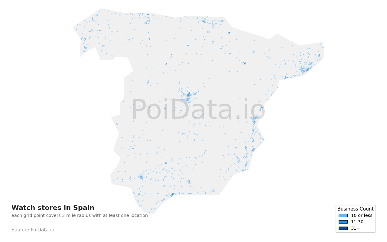 Watch store density map for Spain