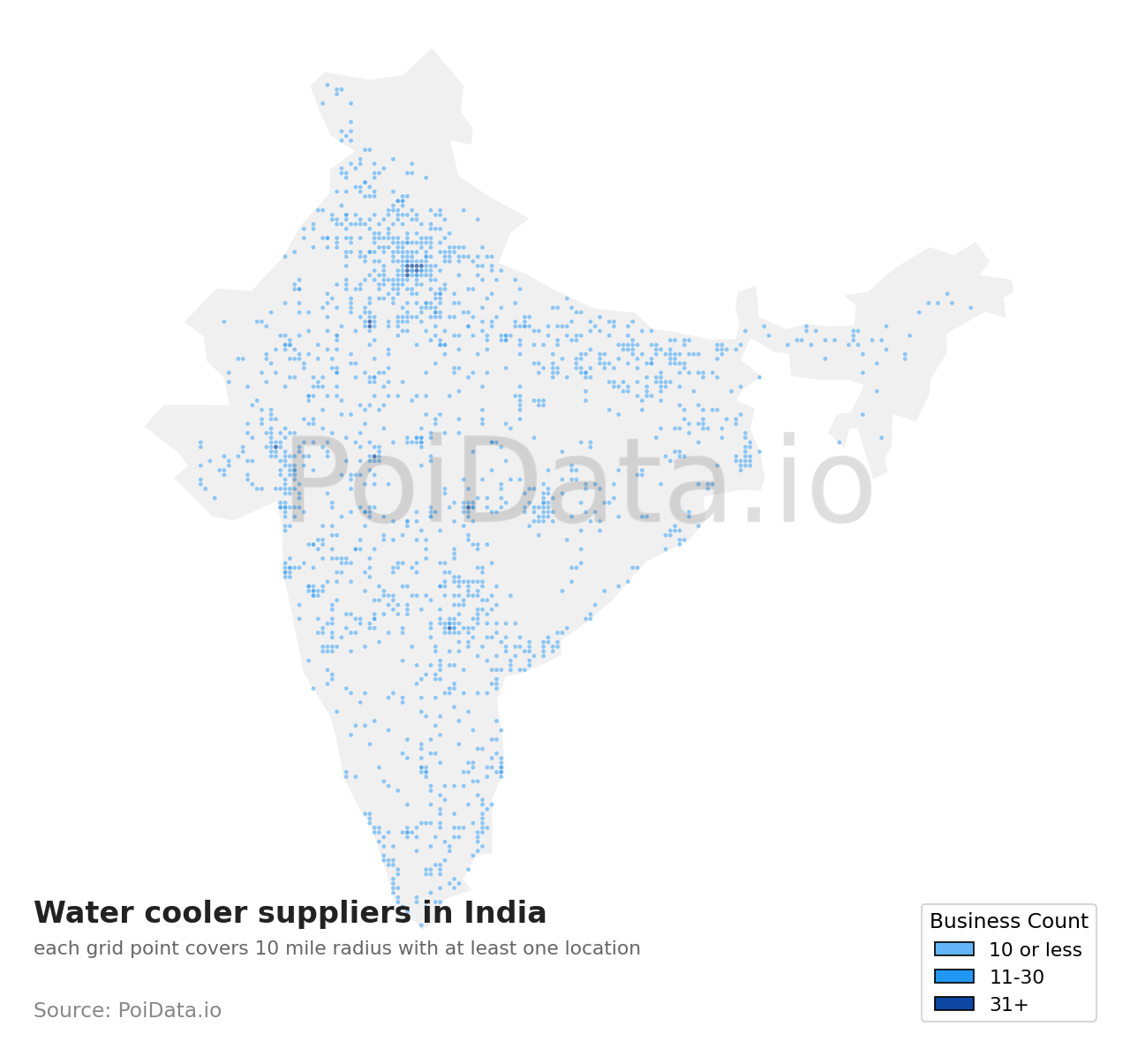 Water cooler supplier density map for India
