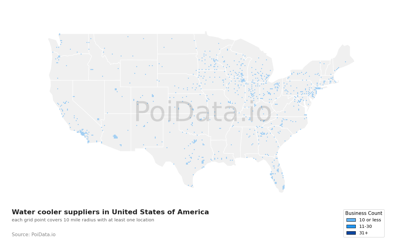 Water cooler supplier density map for Indiana, United States
