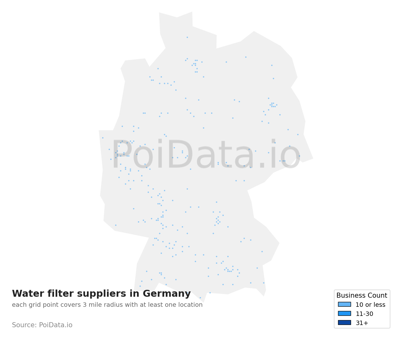 Water filter supplier density map for Germany