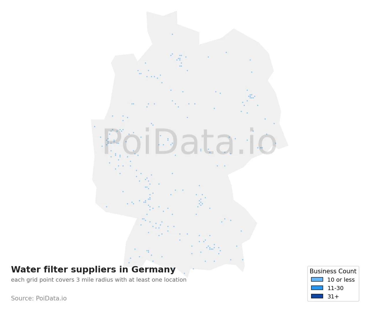 Water filter supplier density map for Germany