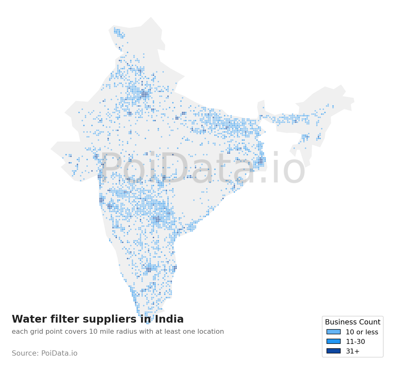 Water filter supplier density map for India