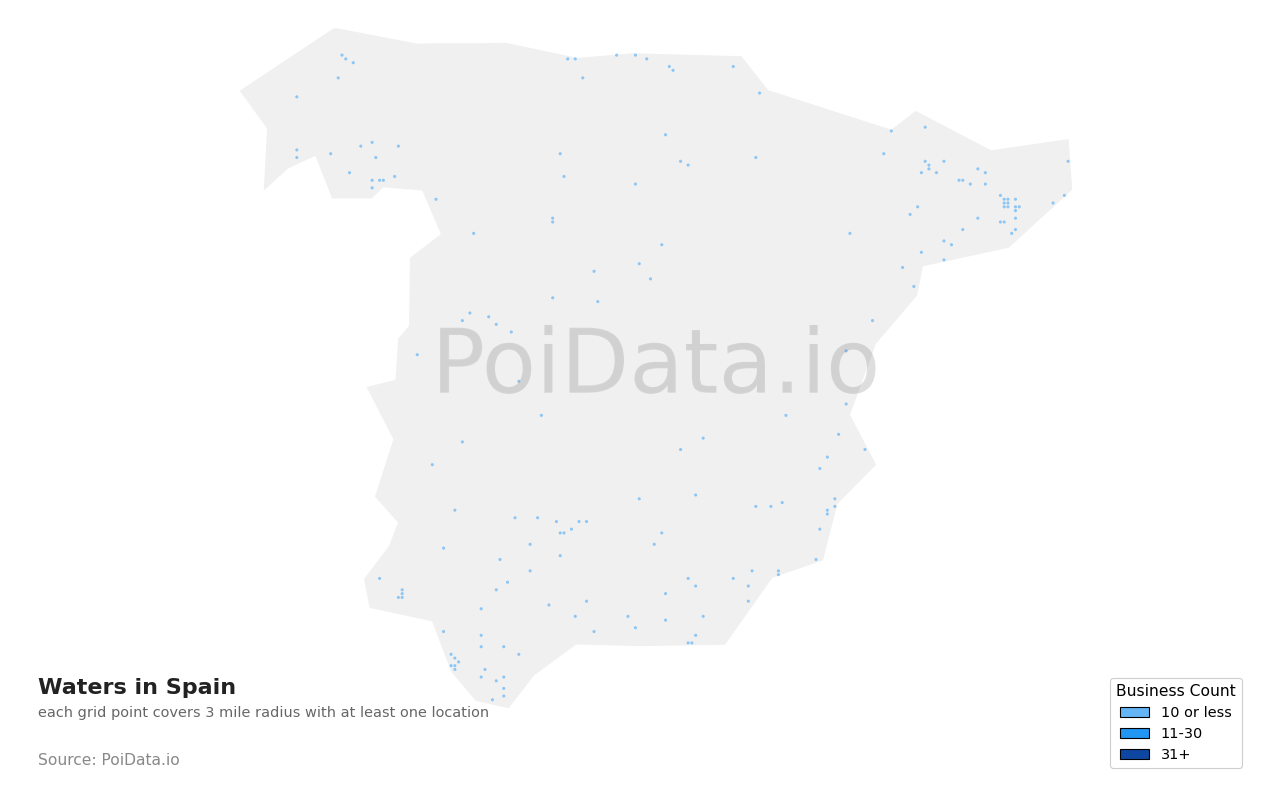 Water density map for Spain