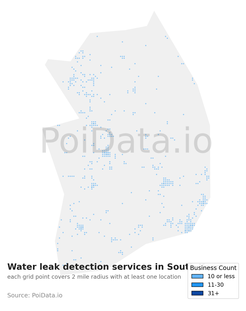 Water leak detection service density map for South Korea