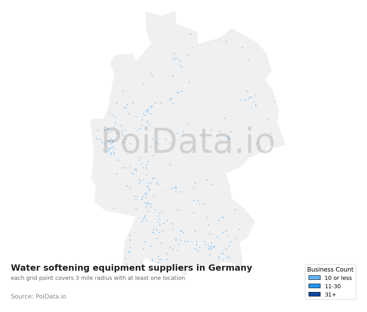 Water softening equipment supplier density map for Germany