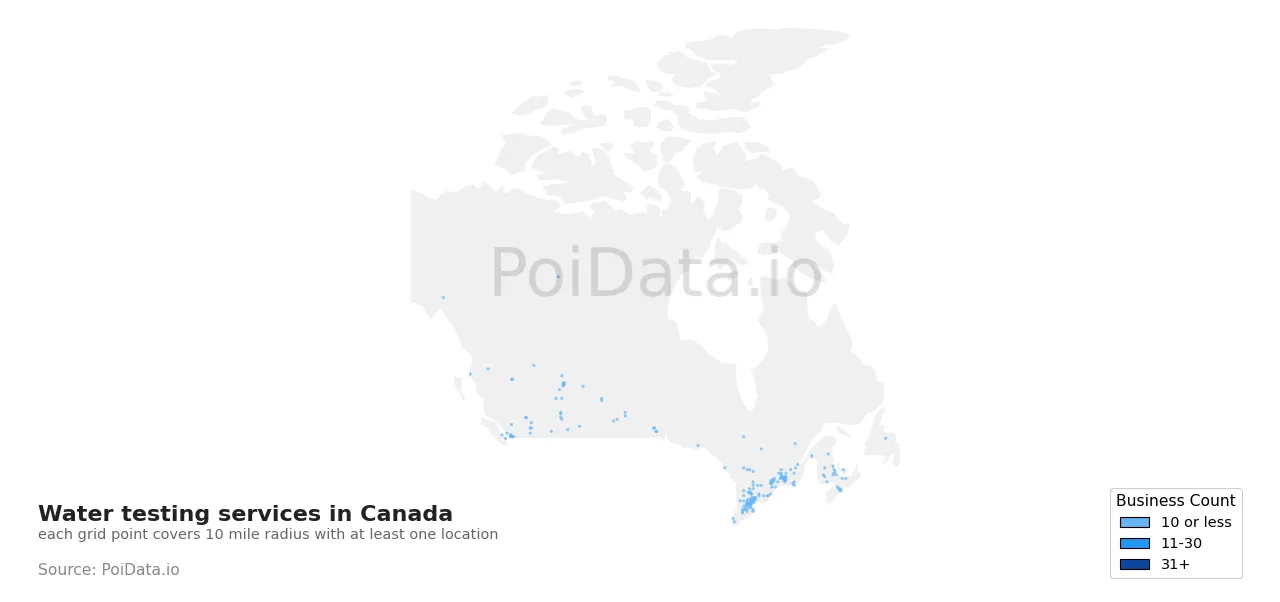 Water testing service density map for Canada