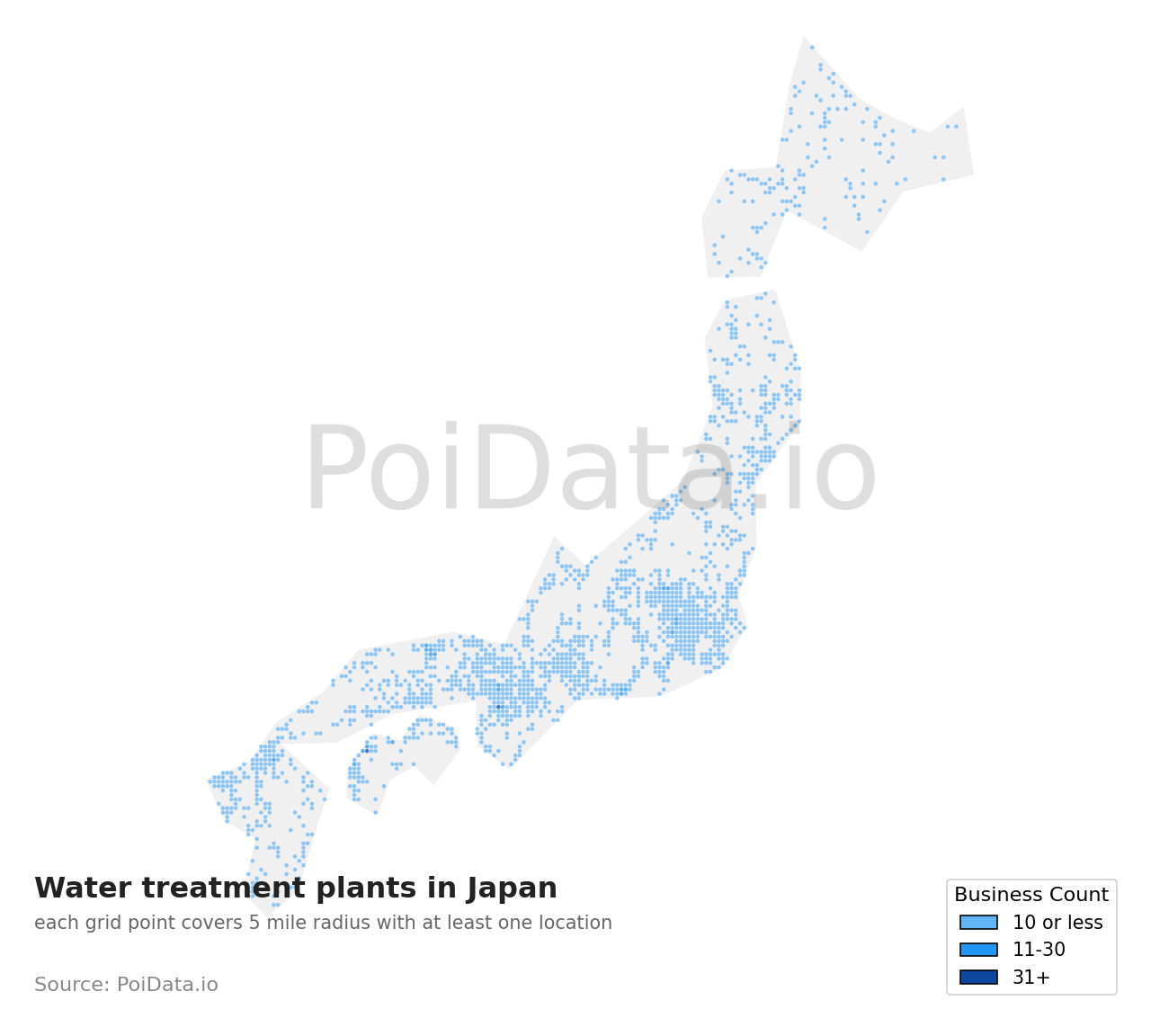 Water treatment plant density map for Japan