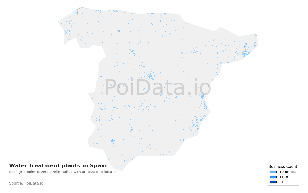 Water treatment plant density map for Spain