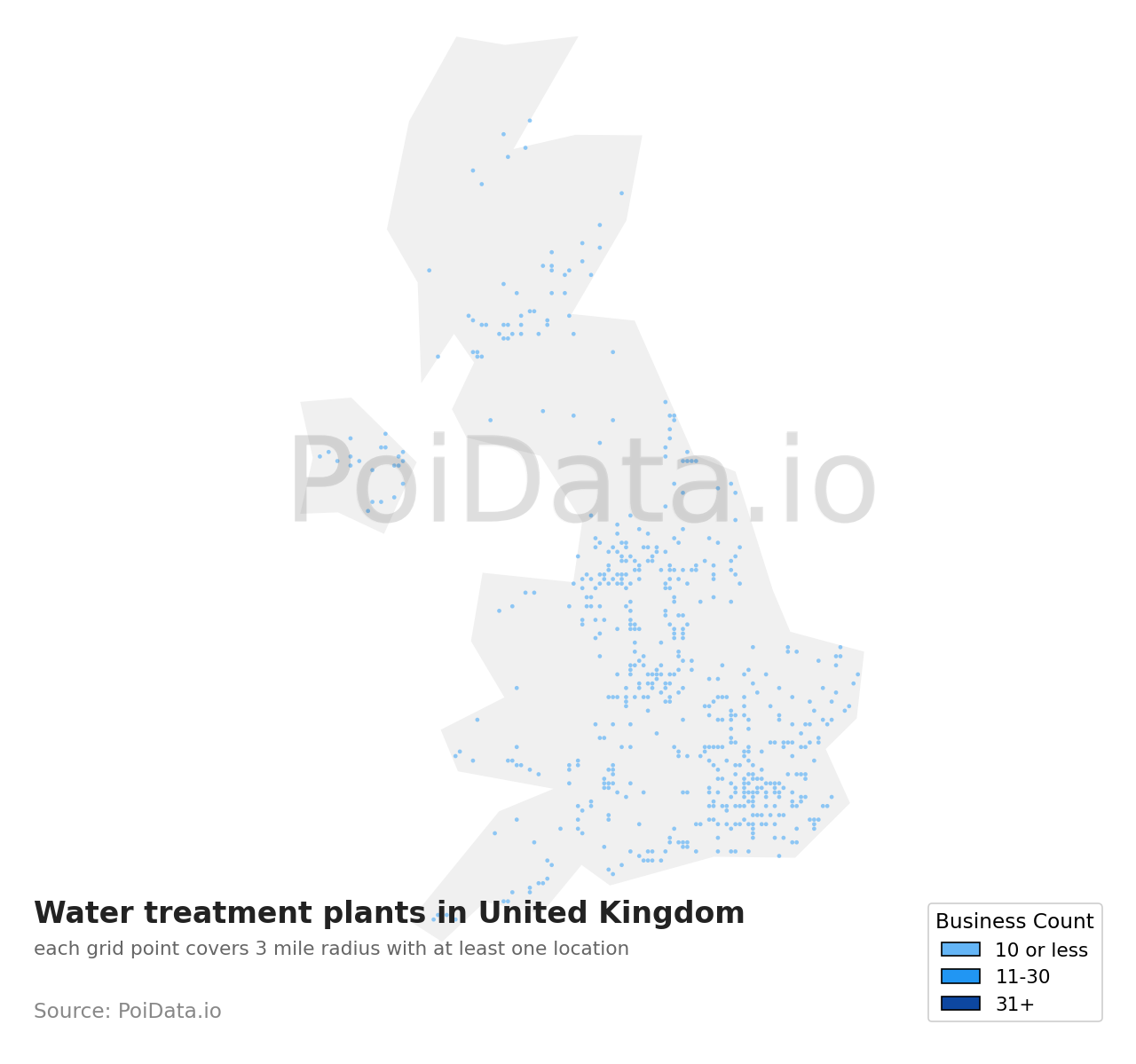 Water treatment plant density map for United Kingdom