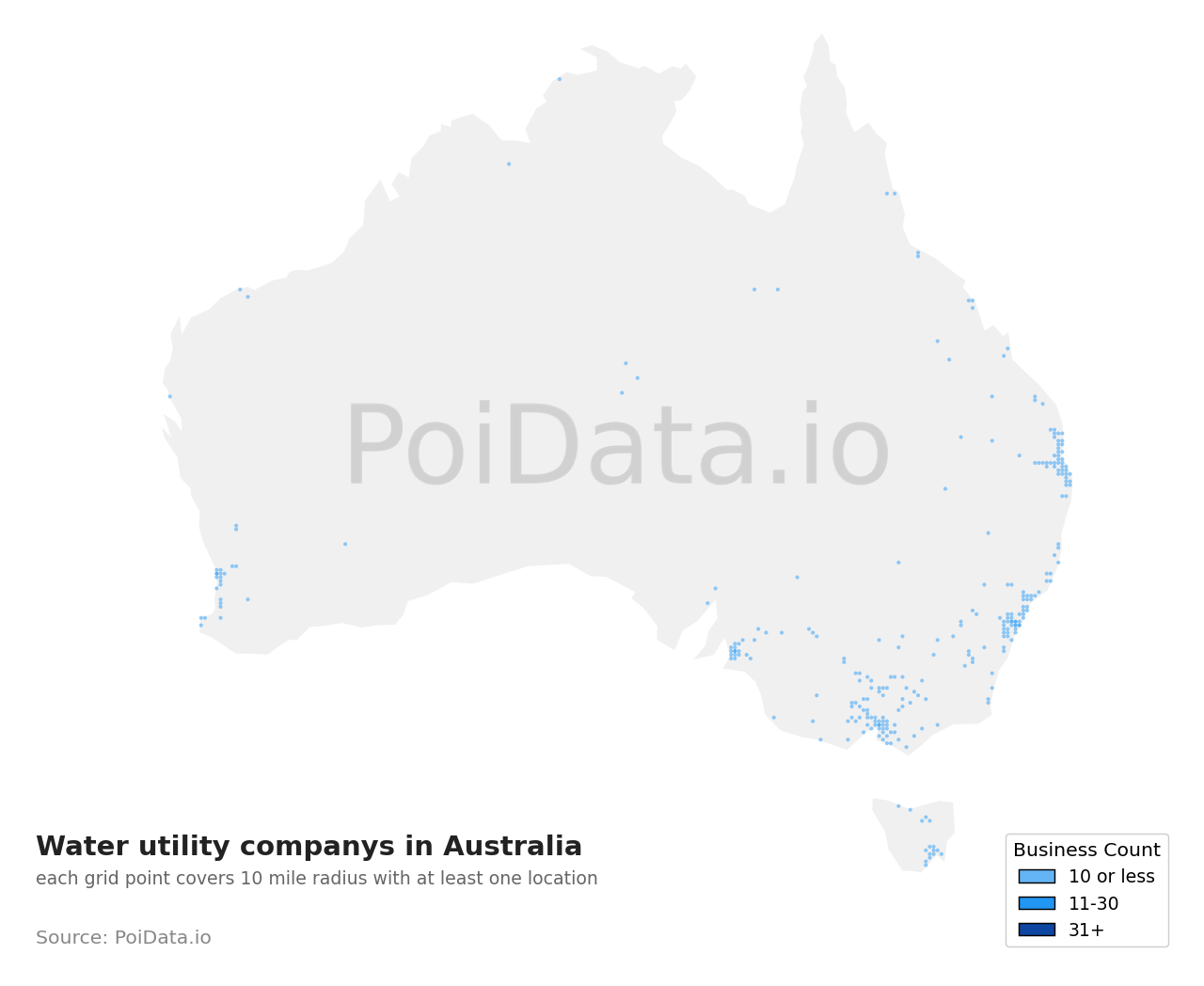 Water utility company density map for Australia