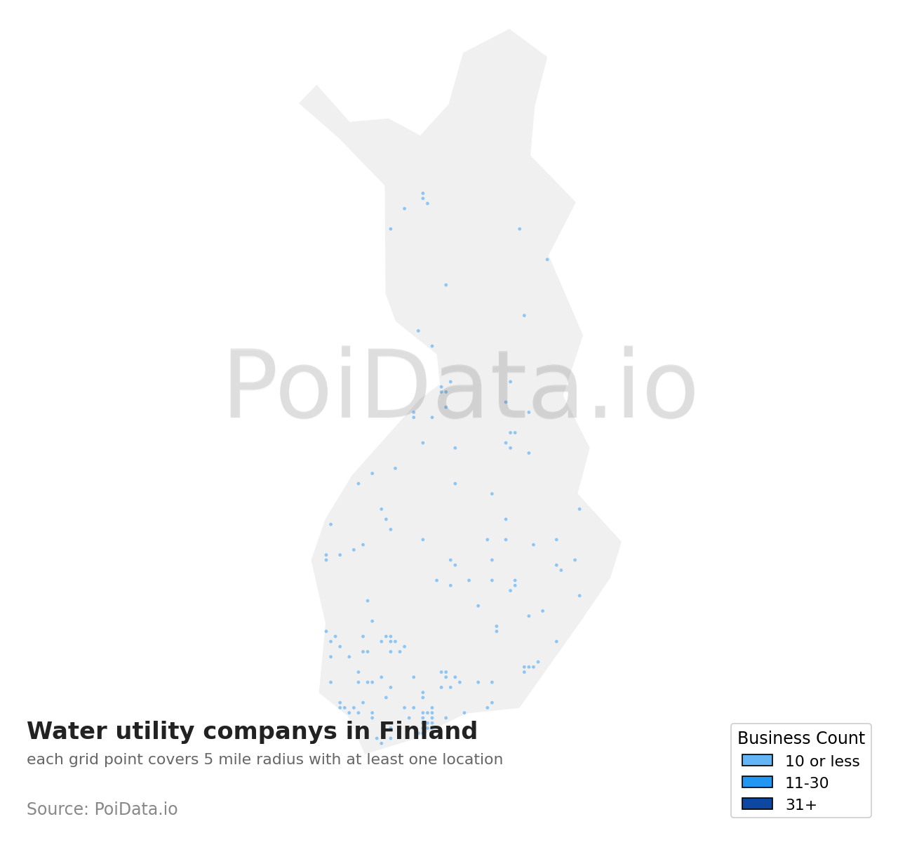 Water utility company density map for Finland