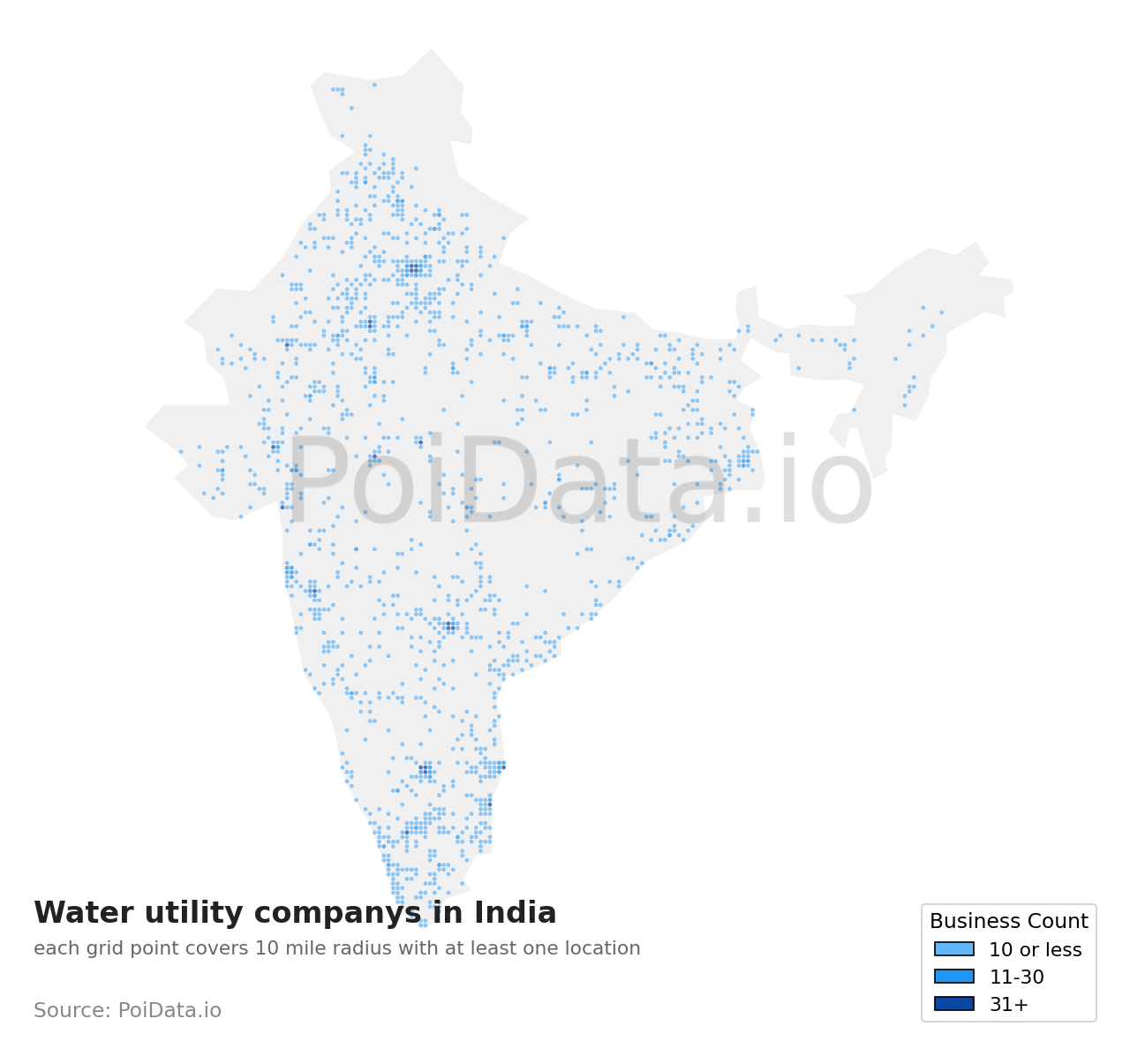 Water utility company density map for India