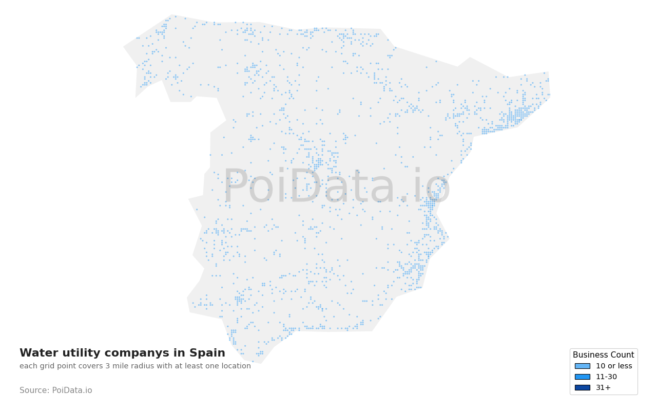 Water utility company density map for Spain