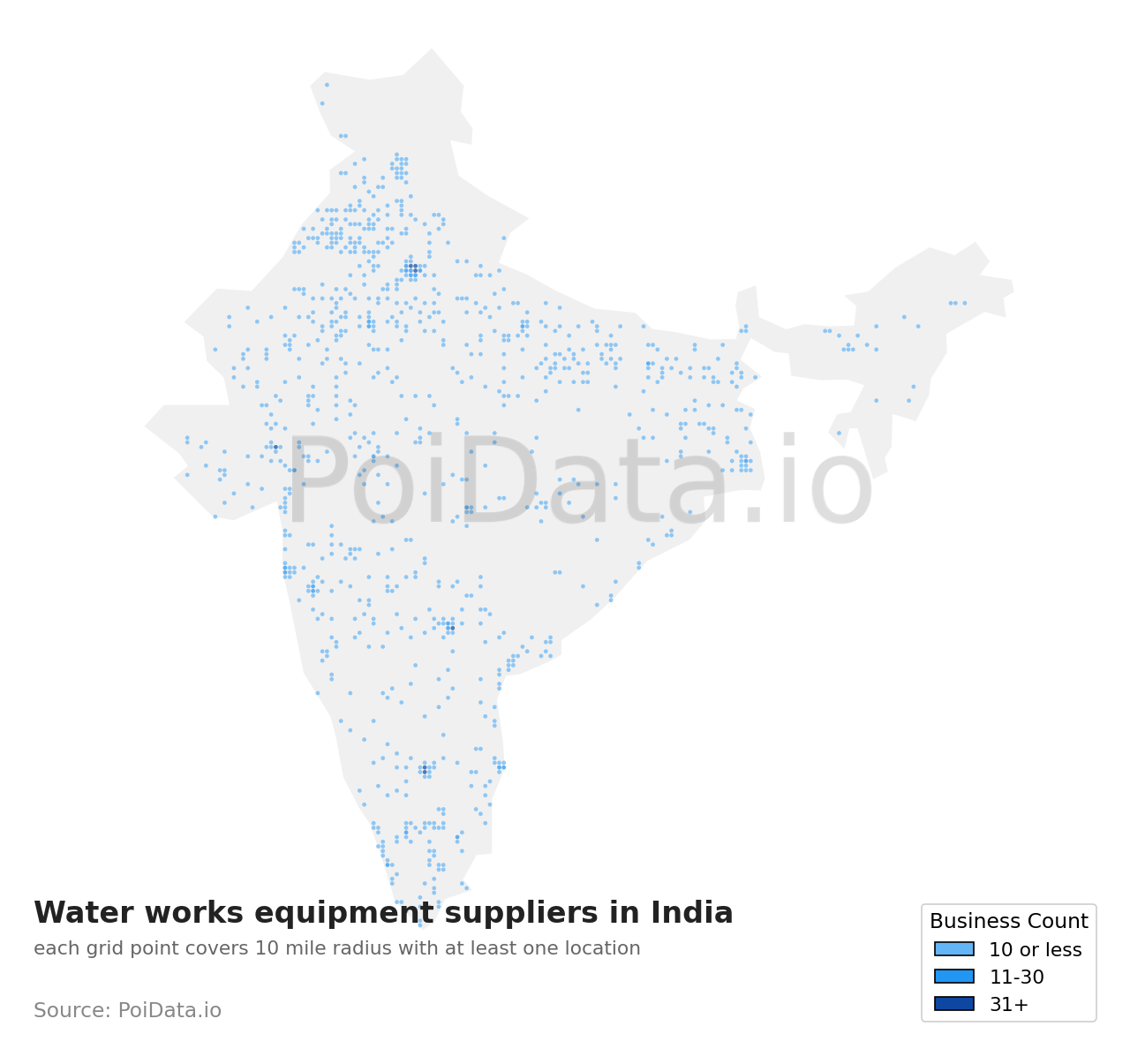 Water works equipment supplier density map for India
