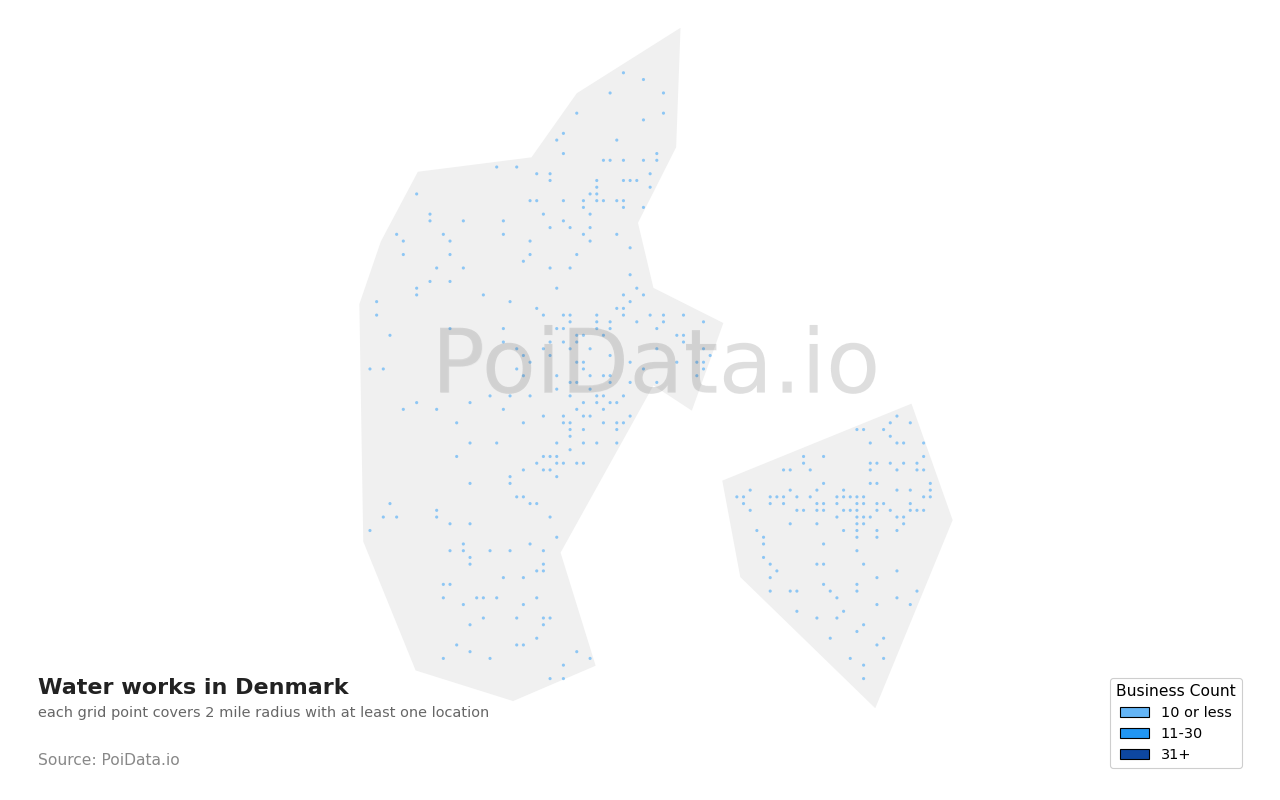 Water works density map for Denmark