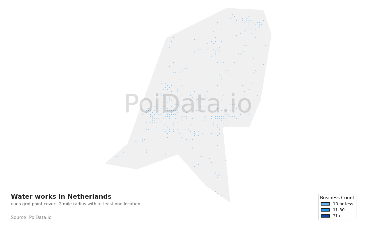 Water works density map for Netherlands