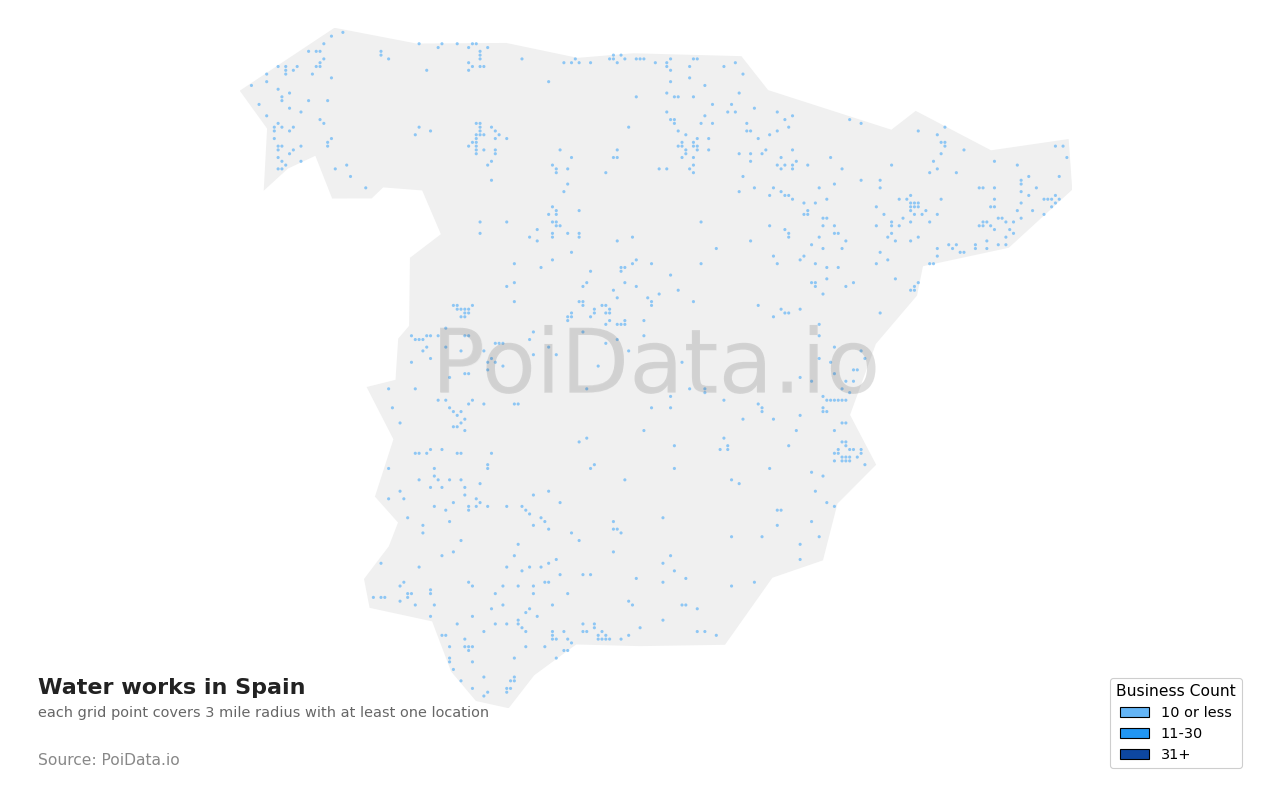 Water works density map for Spain