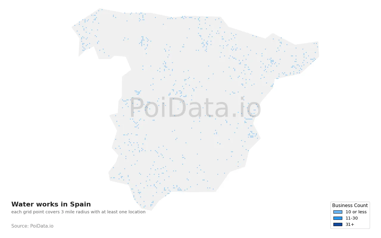 Water works density map for Spain