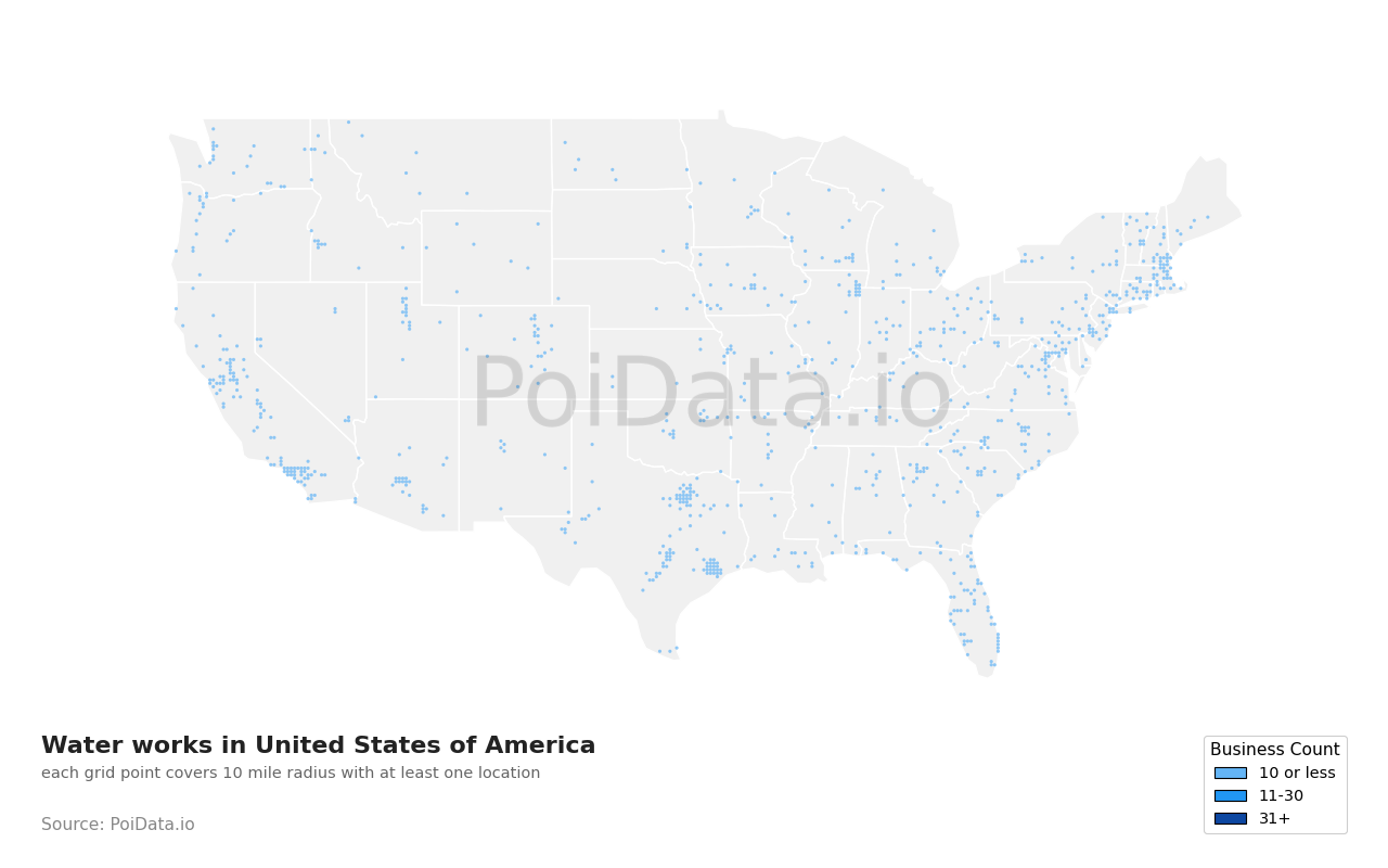 Water works density map for United States