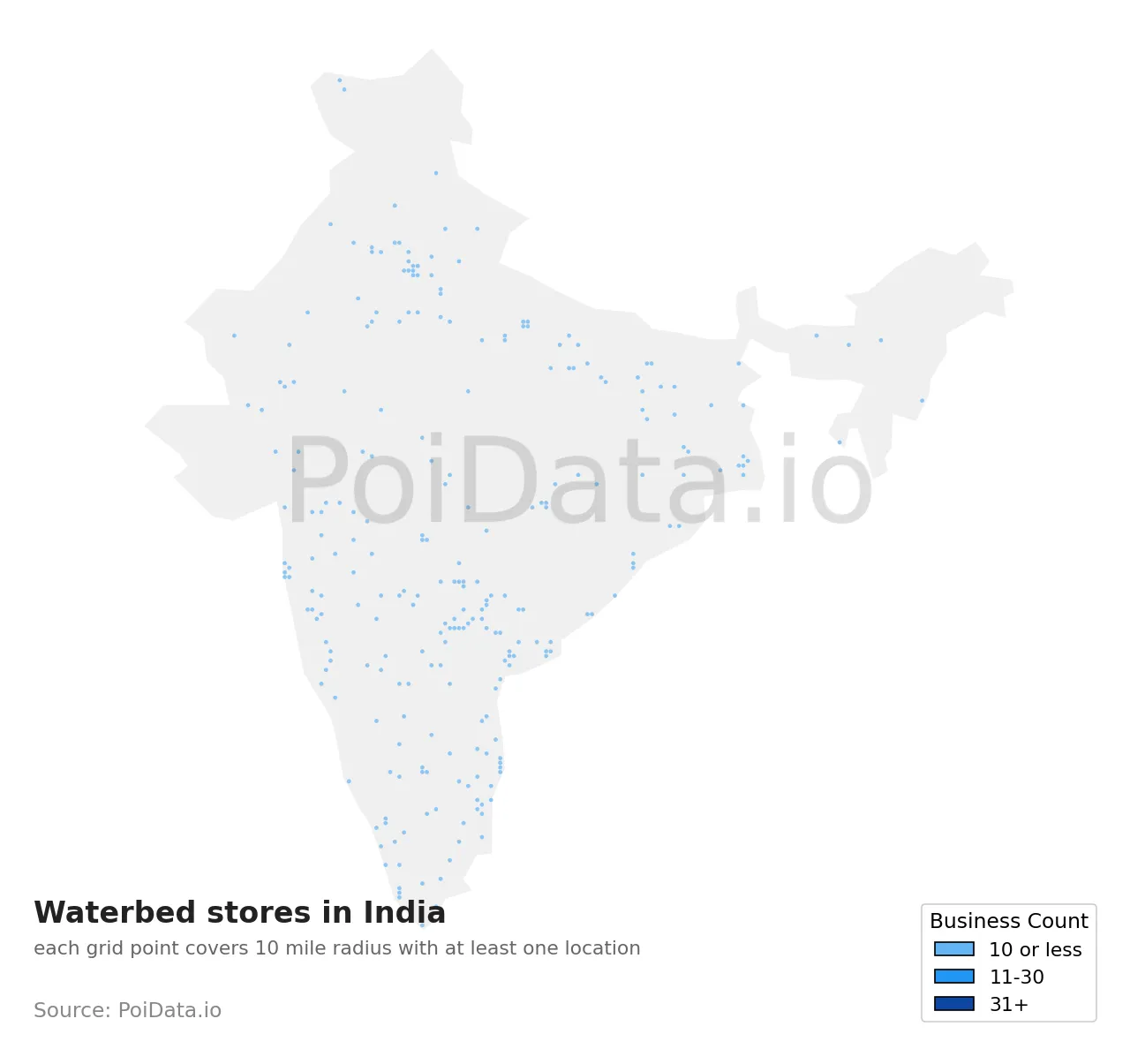 Waterbed store density map for India