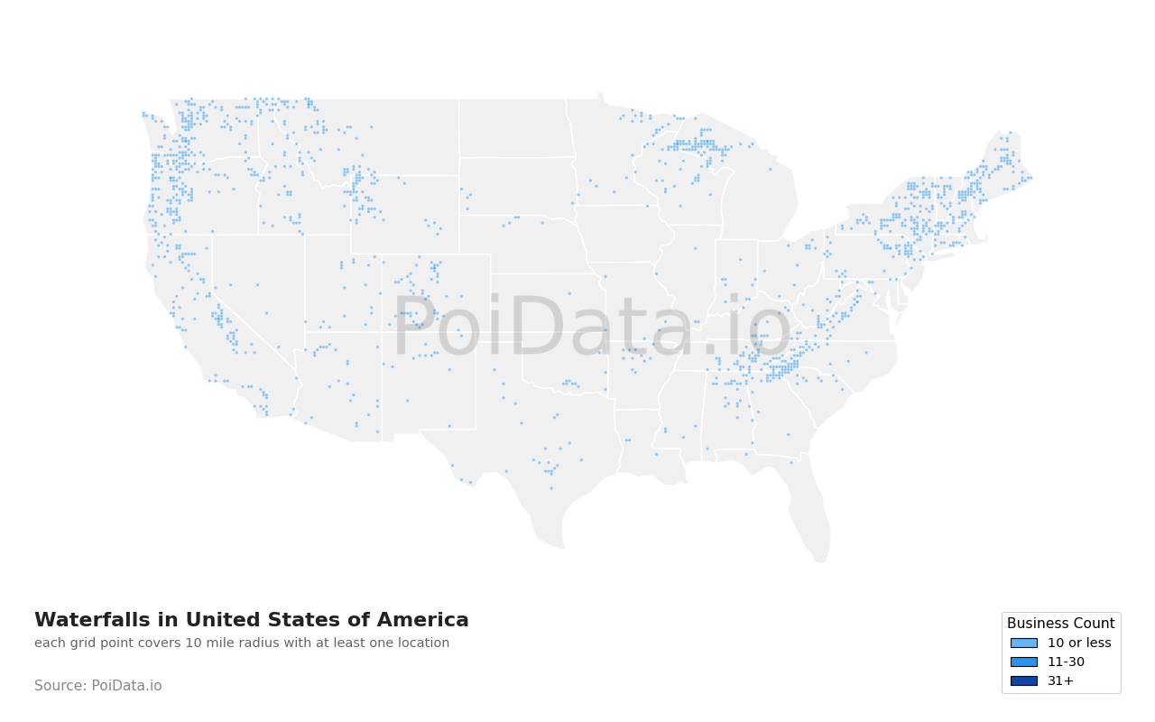 Waterfall density map for United States