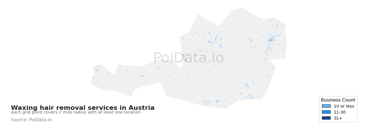 Waxing hair removal service density map for Austria
