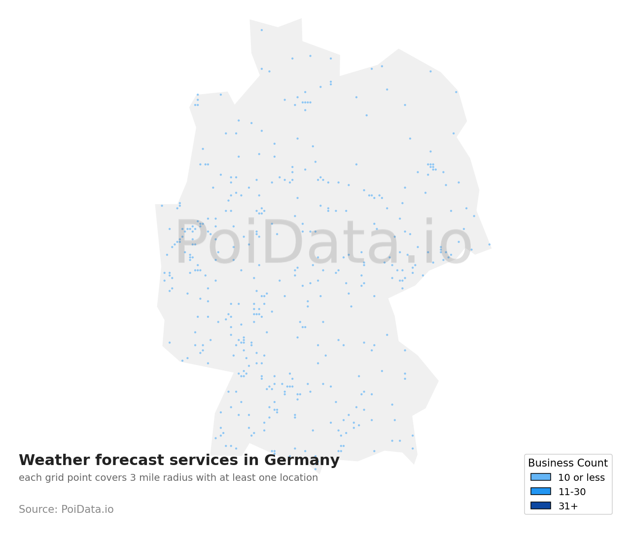 Weather forecast service density map for Germany