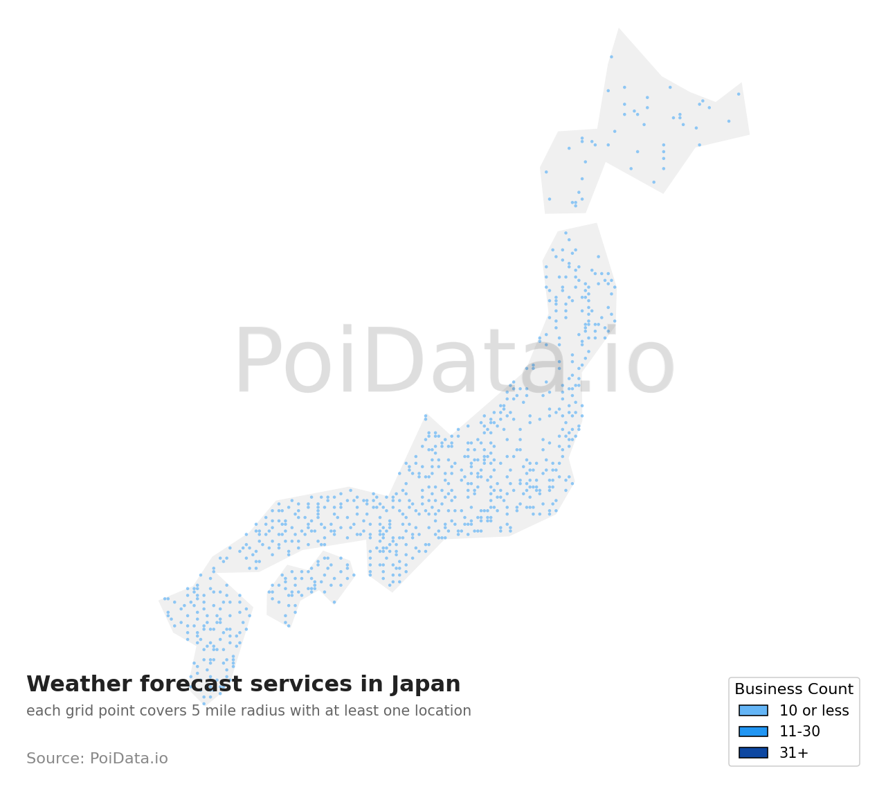 Weather forecast service density map for Japan