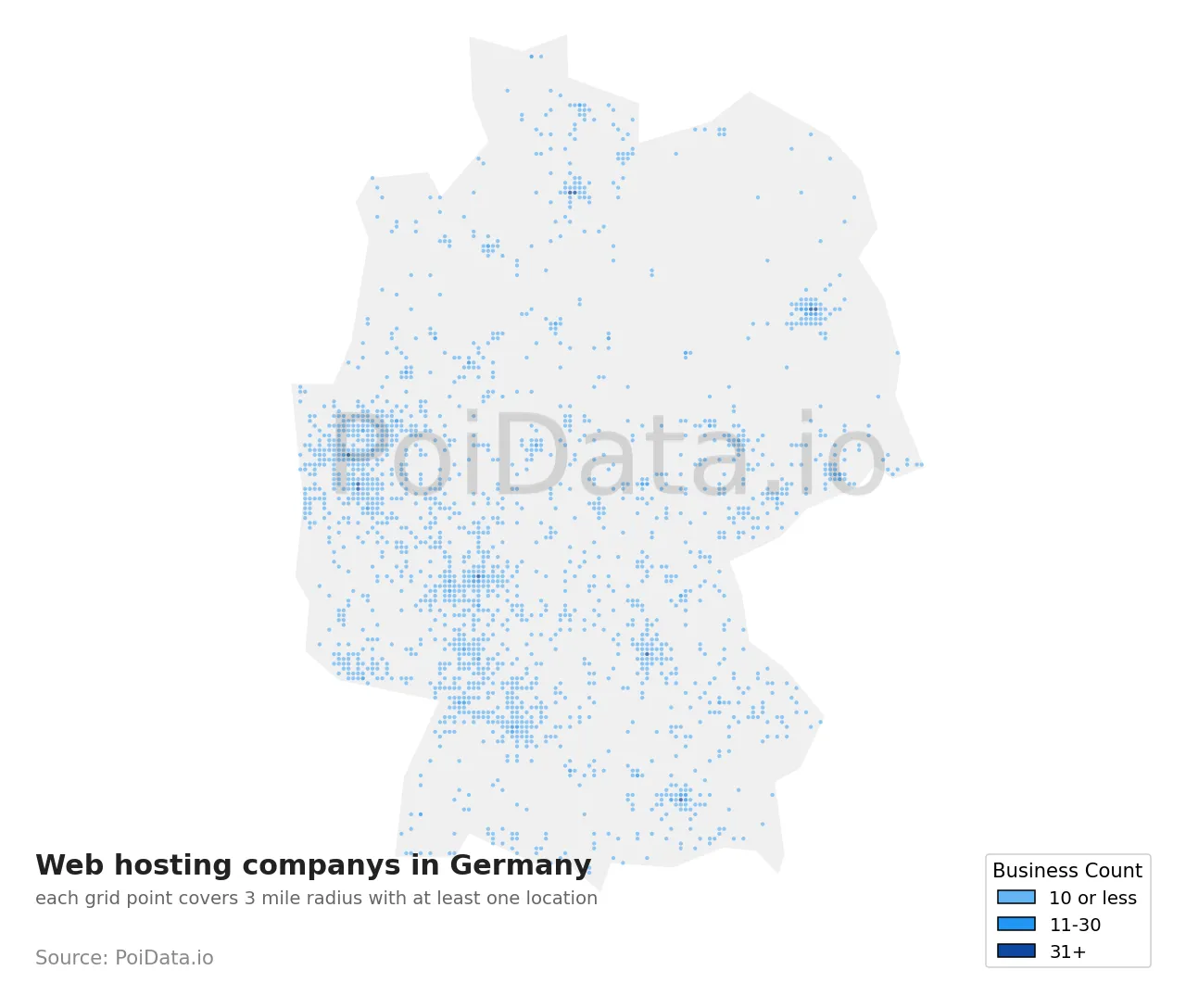 Web hosting company density map for Germany