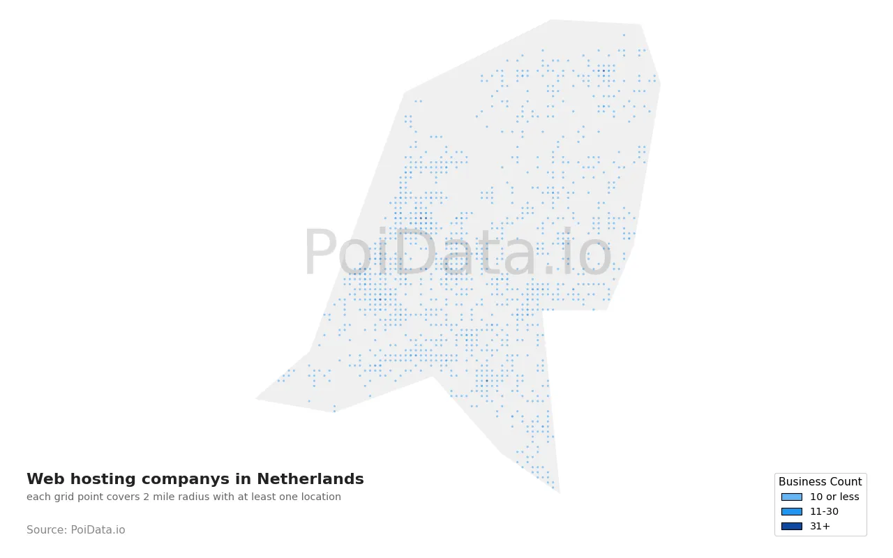 Web hosting company density map for Netherlands