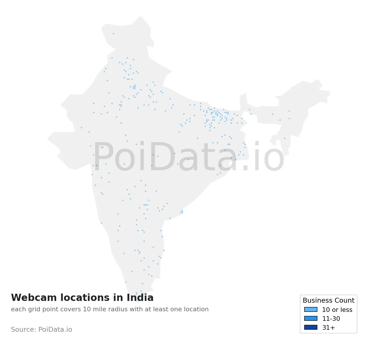 Webcam location density map for India