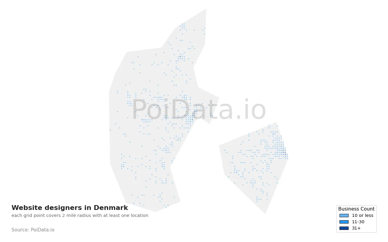 Website designer density map for Denmark