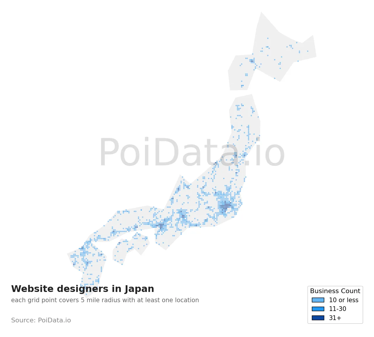 Website designer density map for Japan