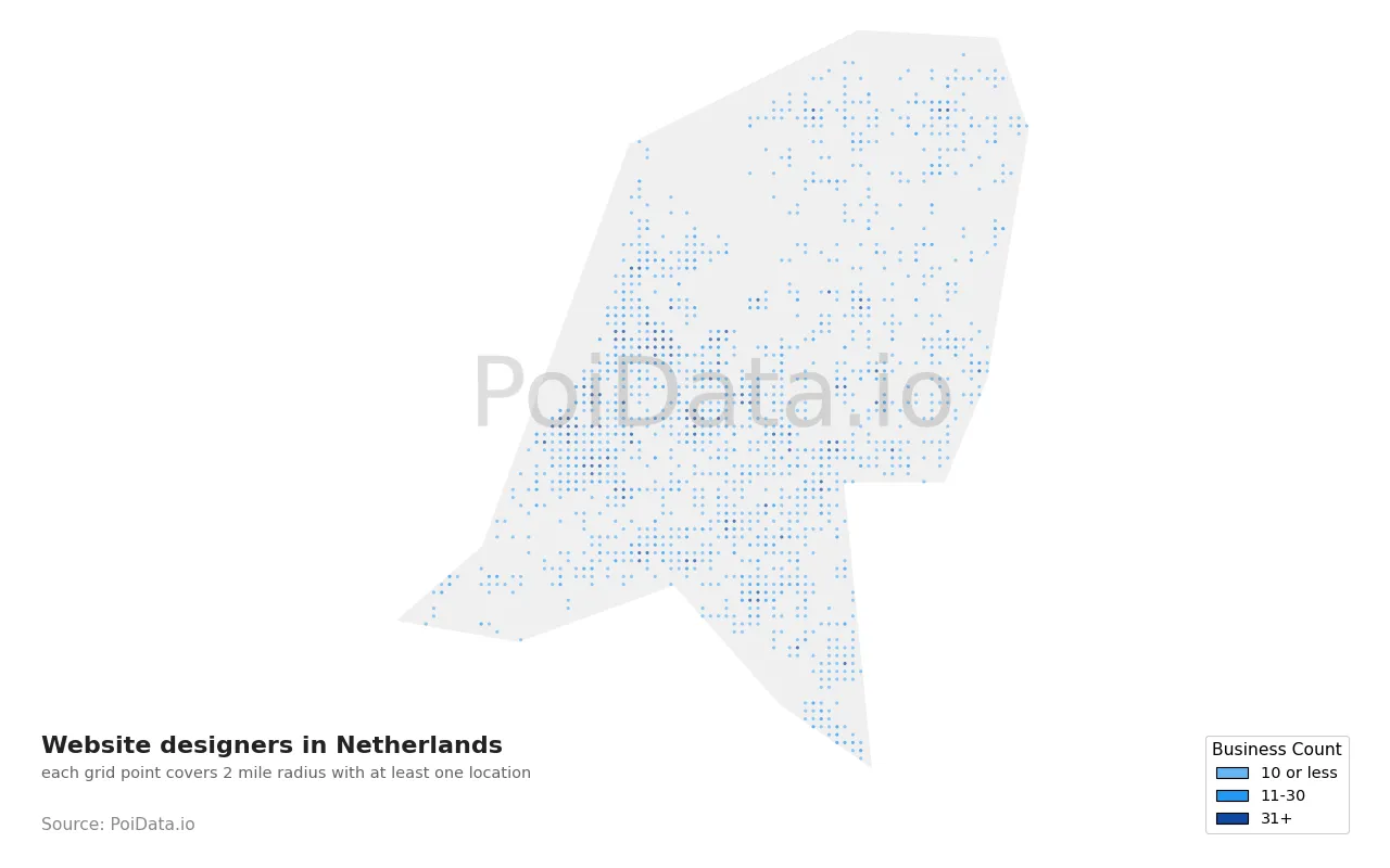 Website designer density map for Netherlands