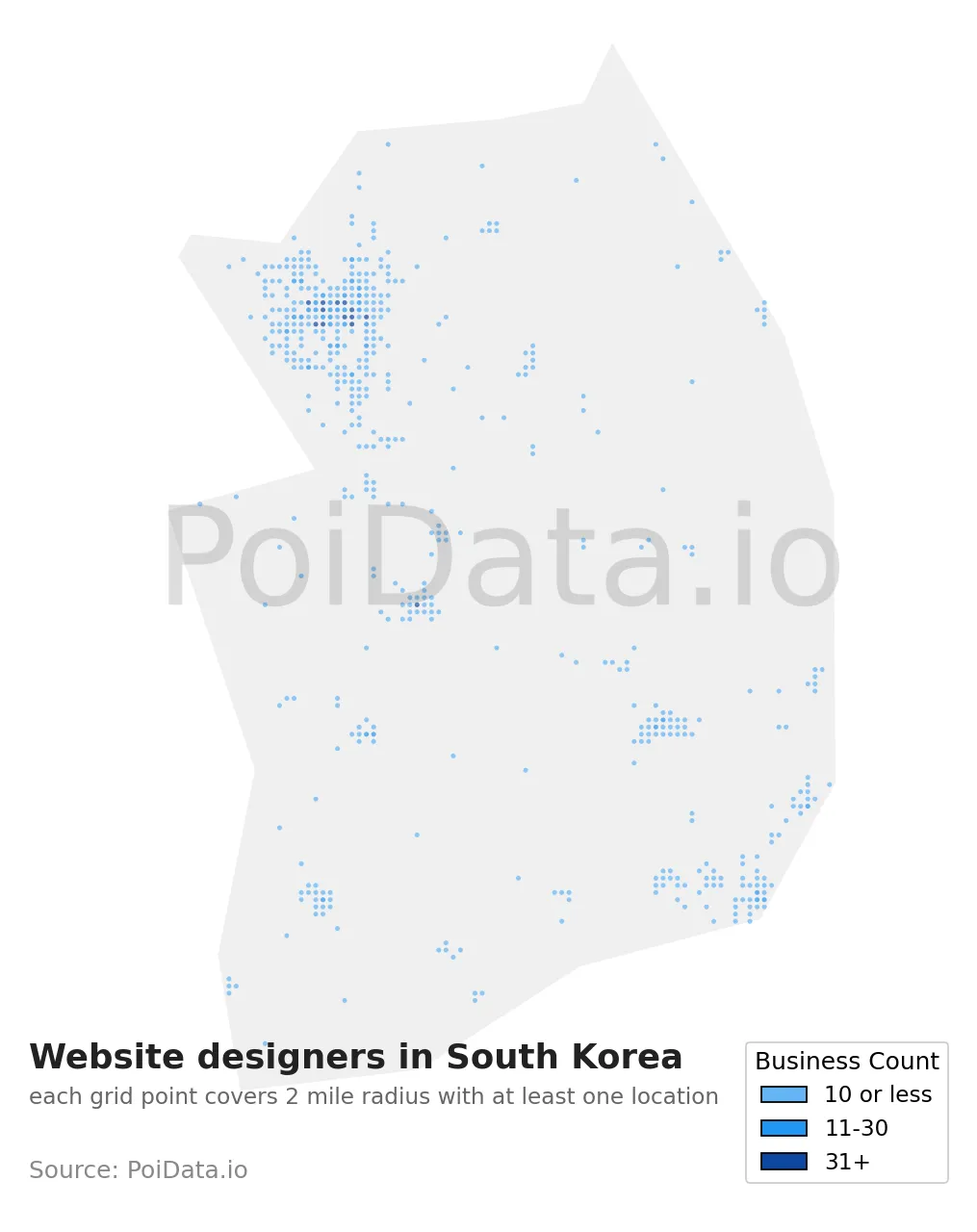 Website designer density map for South Korea