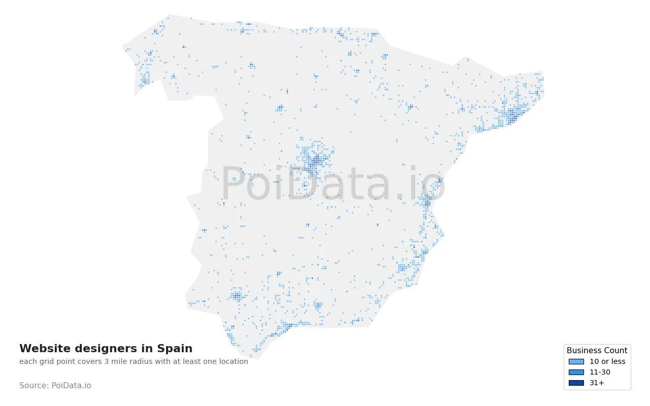 Website designer density map for Spain