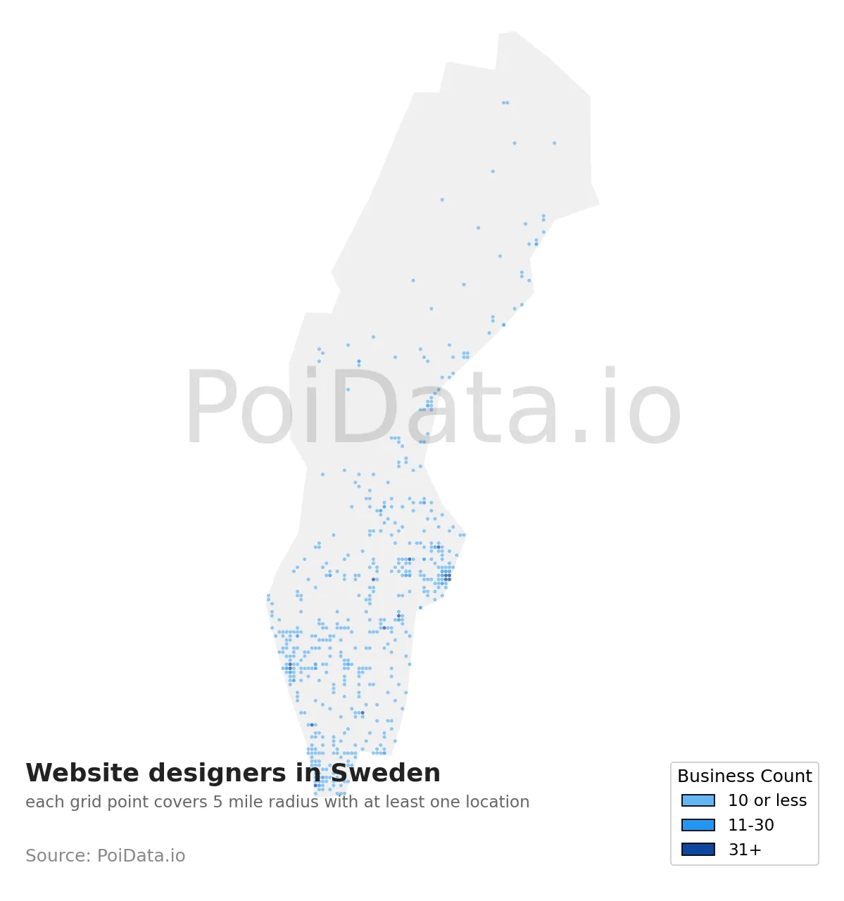 Website designer density map for Sweden