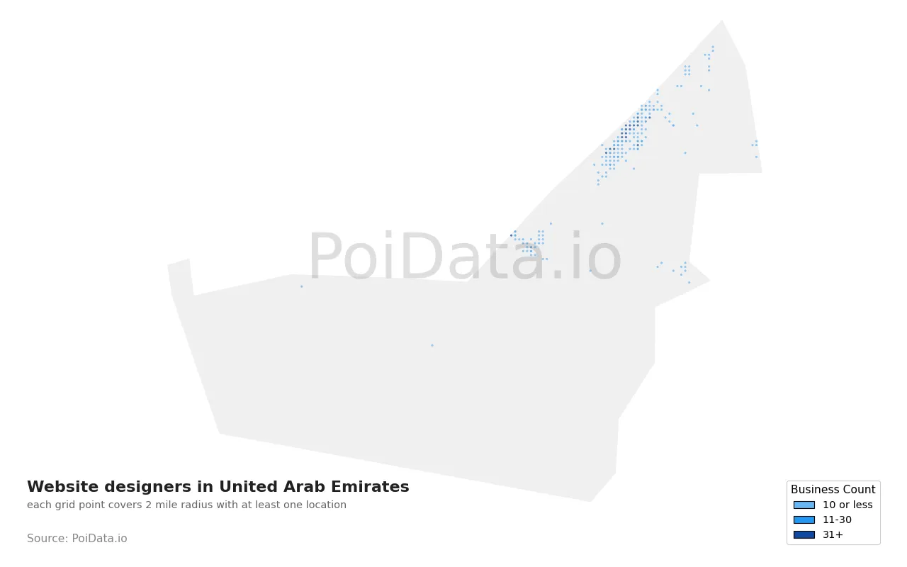 Website designer density map for United Arab Emirates