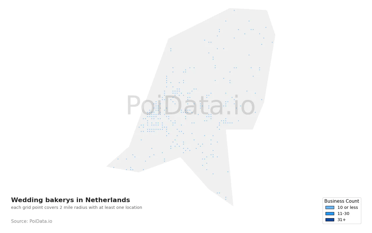 Wedding bakery density map for Netherlands