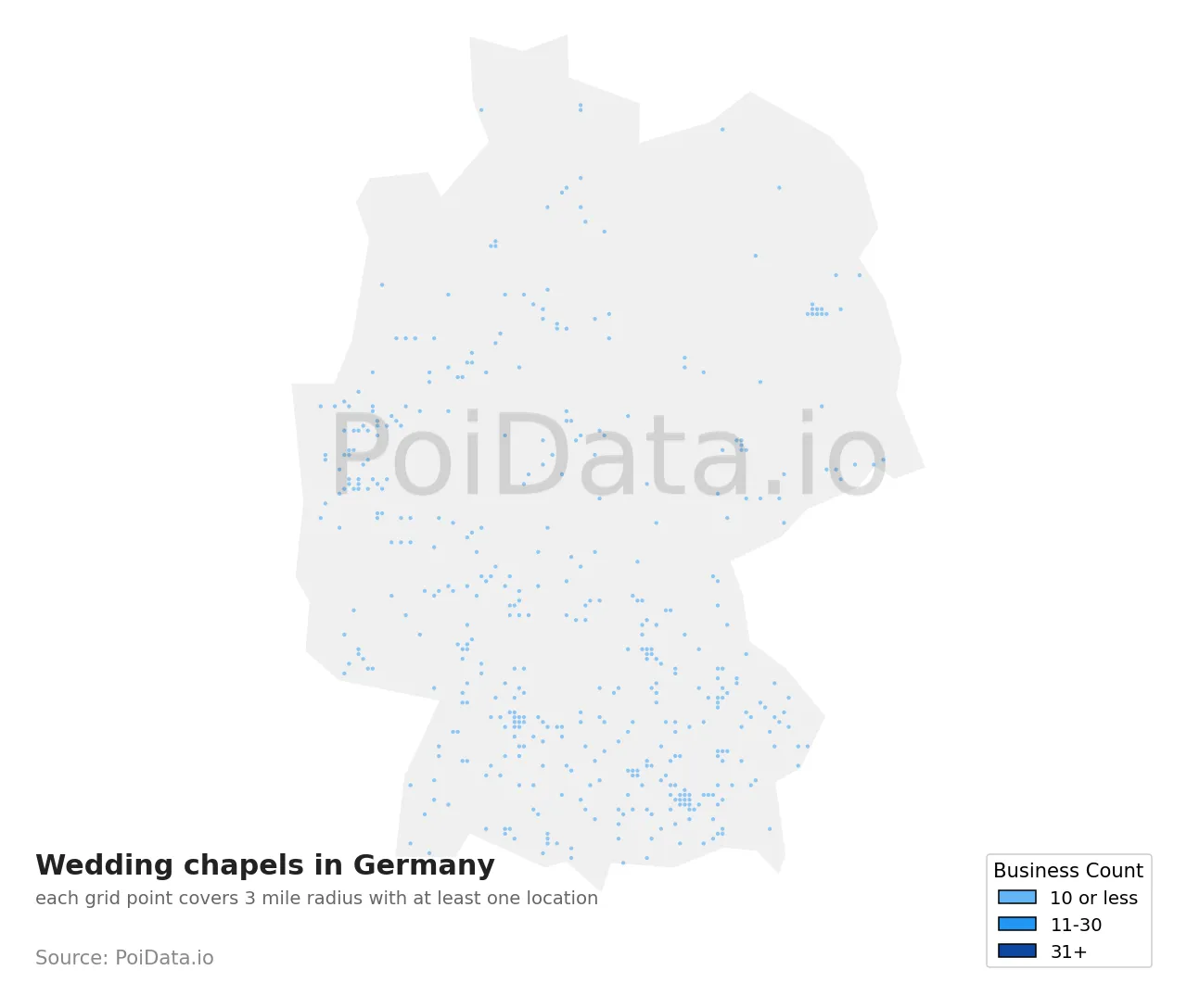Wedding chapel density map for Germany