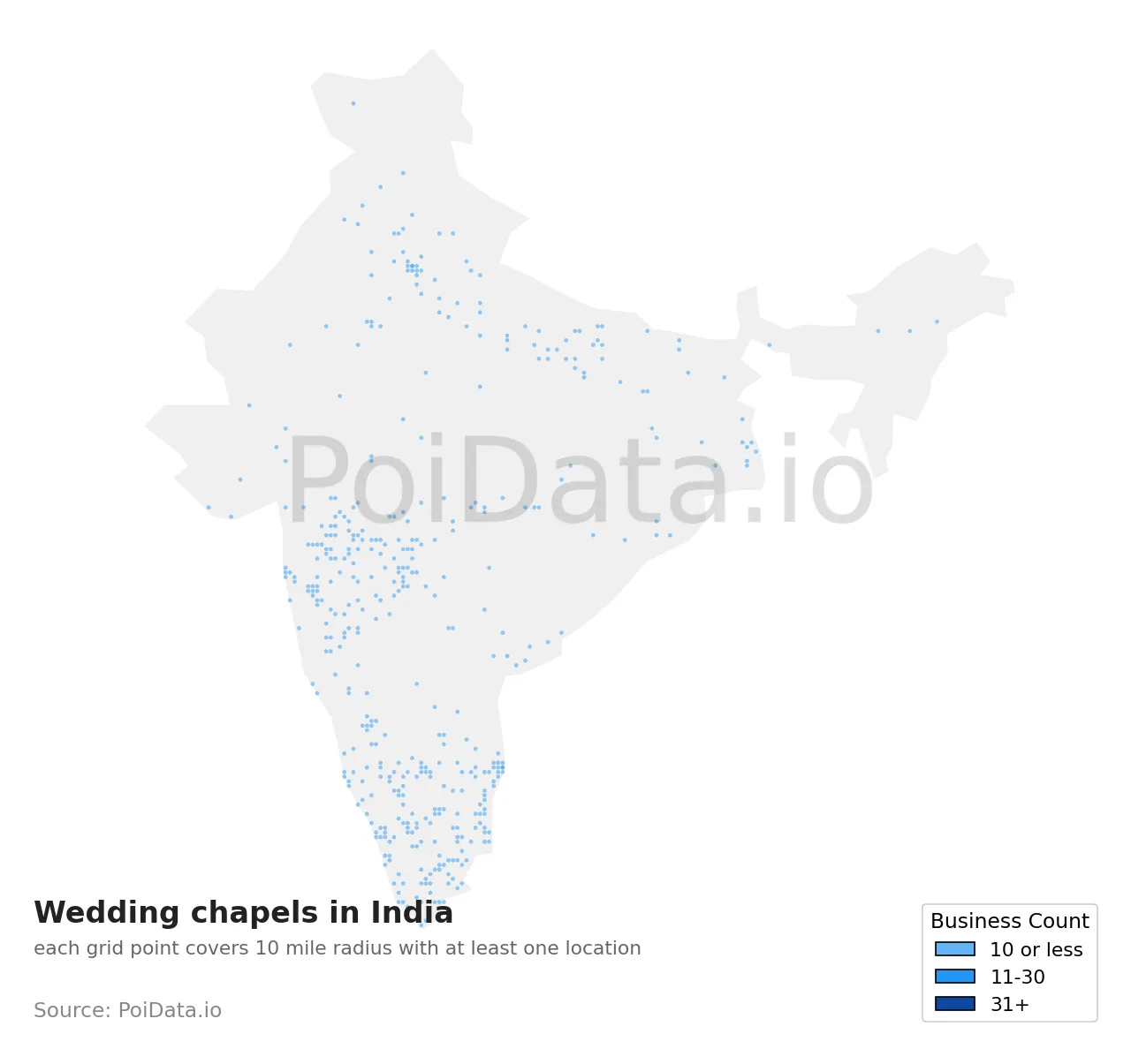Wedding chapel density map for India