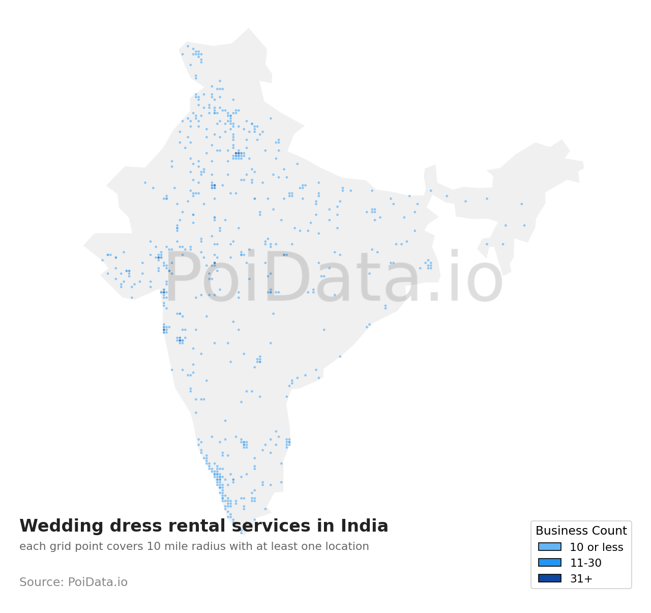 Wedding dress rental service density map for India