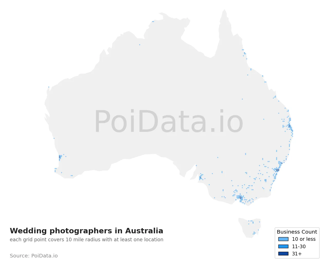 Wedding photographer density map for Australia