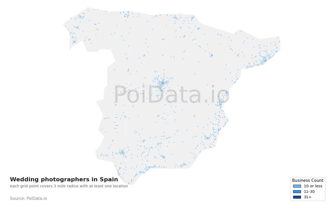 Wedding photographer density map for Spain