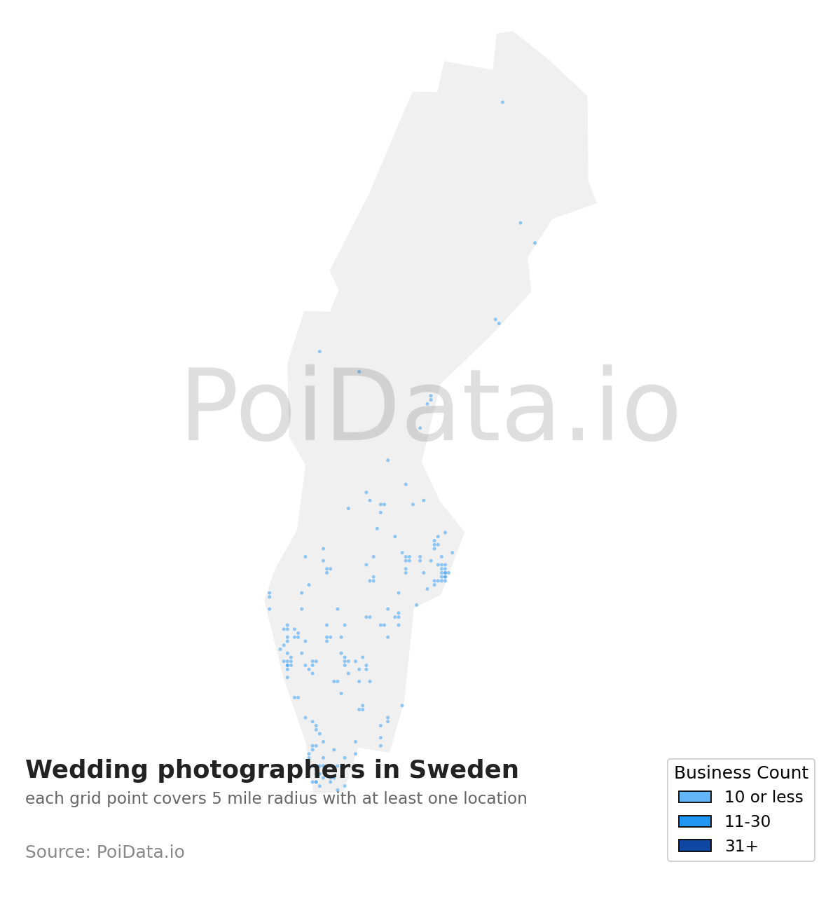 Wedding photographer density map for Sweden