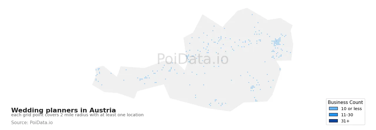 Wedding planner density map for Austria
